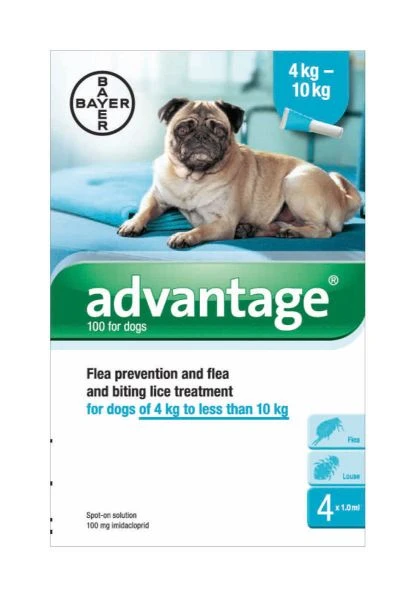 Advantage 100 Spot-On Solution Dogs 4 X 1.0ml Pipette 4-10kg 1 Advantage 100 Spot-On Solution Dogs 4 X 1.0ml Pipette 4-10kg