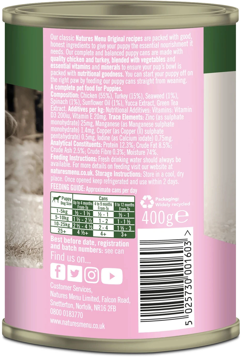 Natures Menu Dog - Original Puppy Cans Junior Chicken & Turkey 12x400g 2 Natures Menu Dog - Original Puppy Cans Junior Chicken & Turkey 12x400g - Image 2